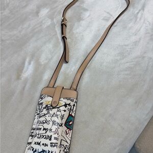 DKNY Tan and White Crossbody Bag/Phone case with Artistic Design